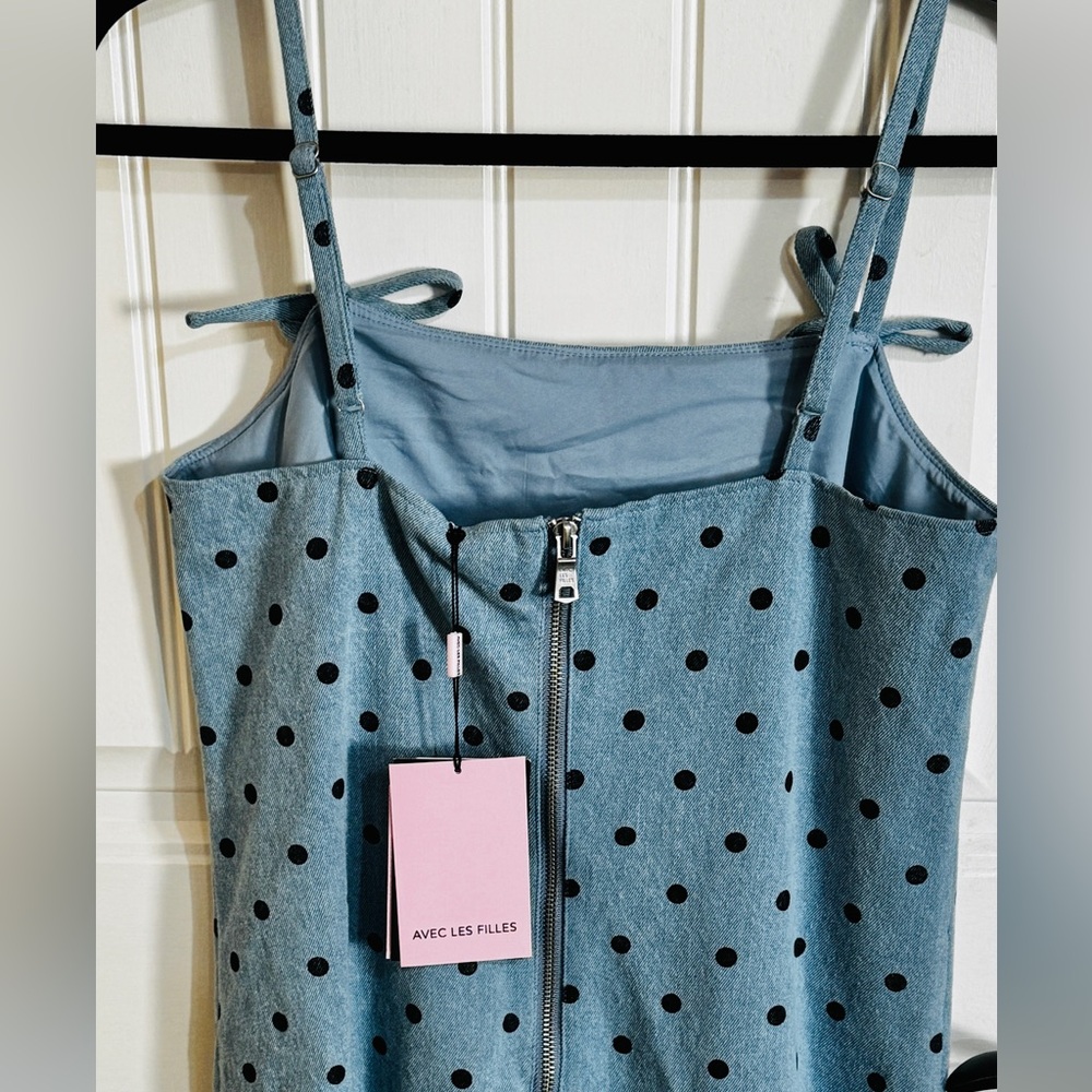 Avec Les Filles Polka Dot Denim Dress NWT Size Small - Picture 6 of 14